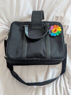 Venque Black Canvas Leather Briefcase Laptop Bag OS